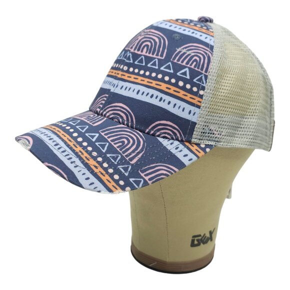 Latched Mama Rainbow Geometric Distressed Ponytail Mesh Strapback Cap Hat NEW - Picture 2 of 12